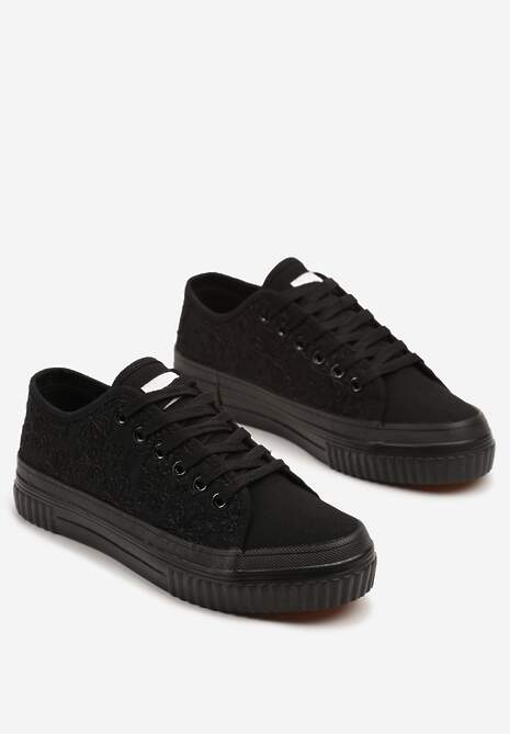 Czarne Klasyczne Trampki z Cholewką z Haftem Meppane