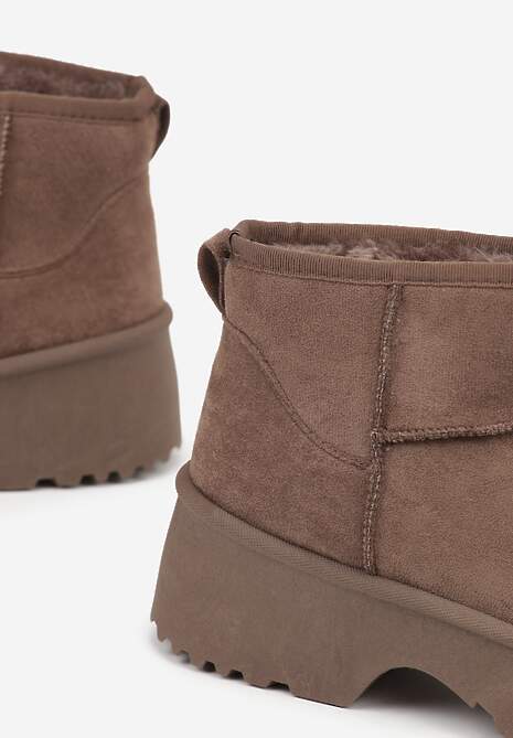 Brązowe Śniegowce z Imitacji Zamszu o Wsuwanym Fasonie na Platformie Reilessa