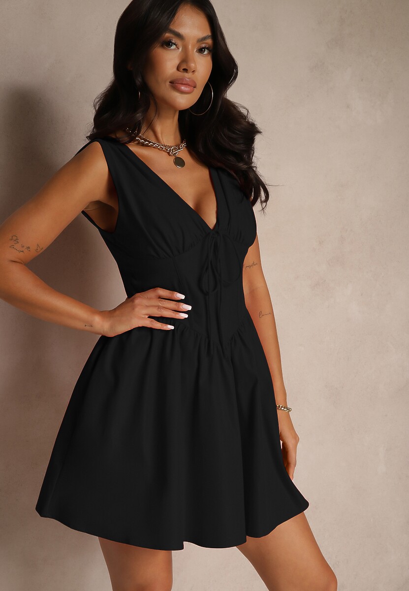 Czerwona Rozkloszowana Sukienka Vices Bez Rękawów Zdobiona Kokardką Folawenna