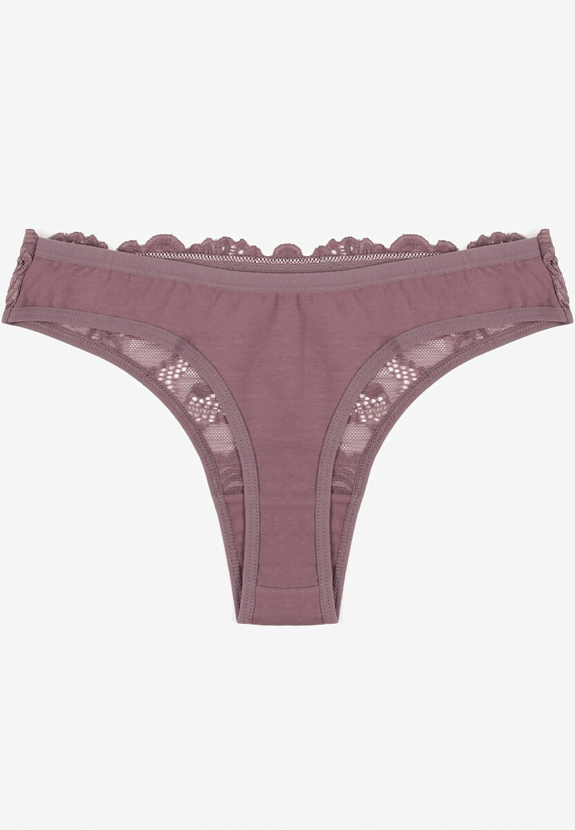 Fioletowe Bawełniane Majtki Stringi z Koronką Ilwedana