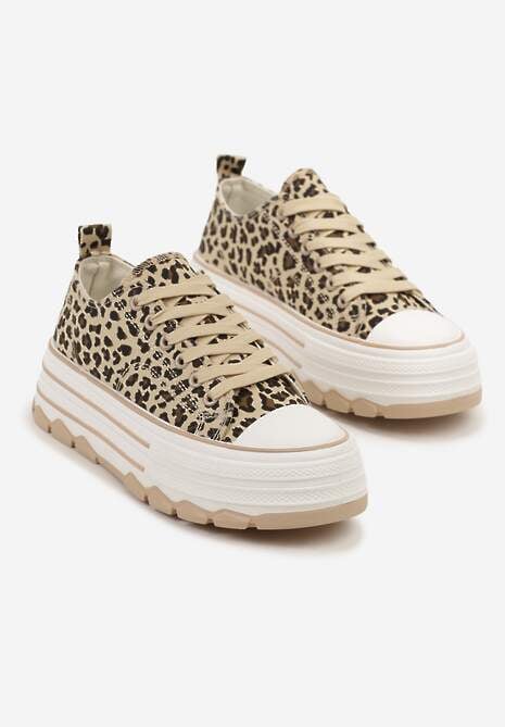 Panterkowe Trampki na Platformie z Paskami i Niską Cholewką Zienelle