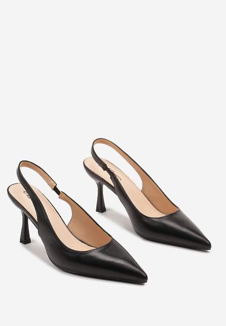 Czarne Sandały na Szpilce Bez Pięty z Ozdobnym Paskiem Delivela