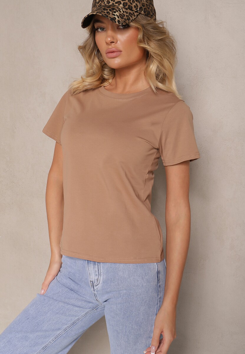 Brązowy Casualowy Bawełniany T-shirt Rivali