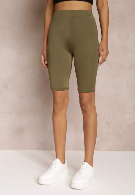 Zielone Dopasowane Szorty Biker z Gumką w Talii Netisa