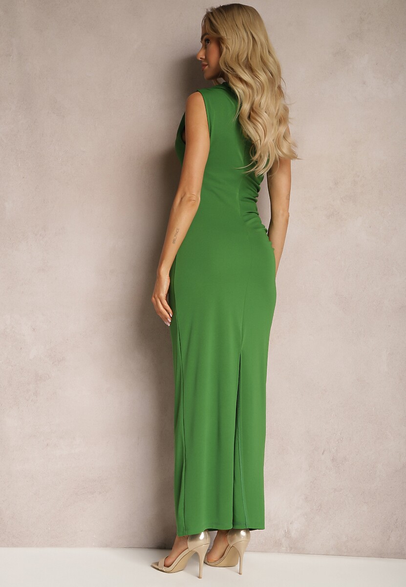 Zielona Sukienka Bodycon o Dopasowanym Fasonie Bez Rękawów z Drapowaniem Roxelina