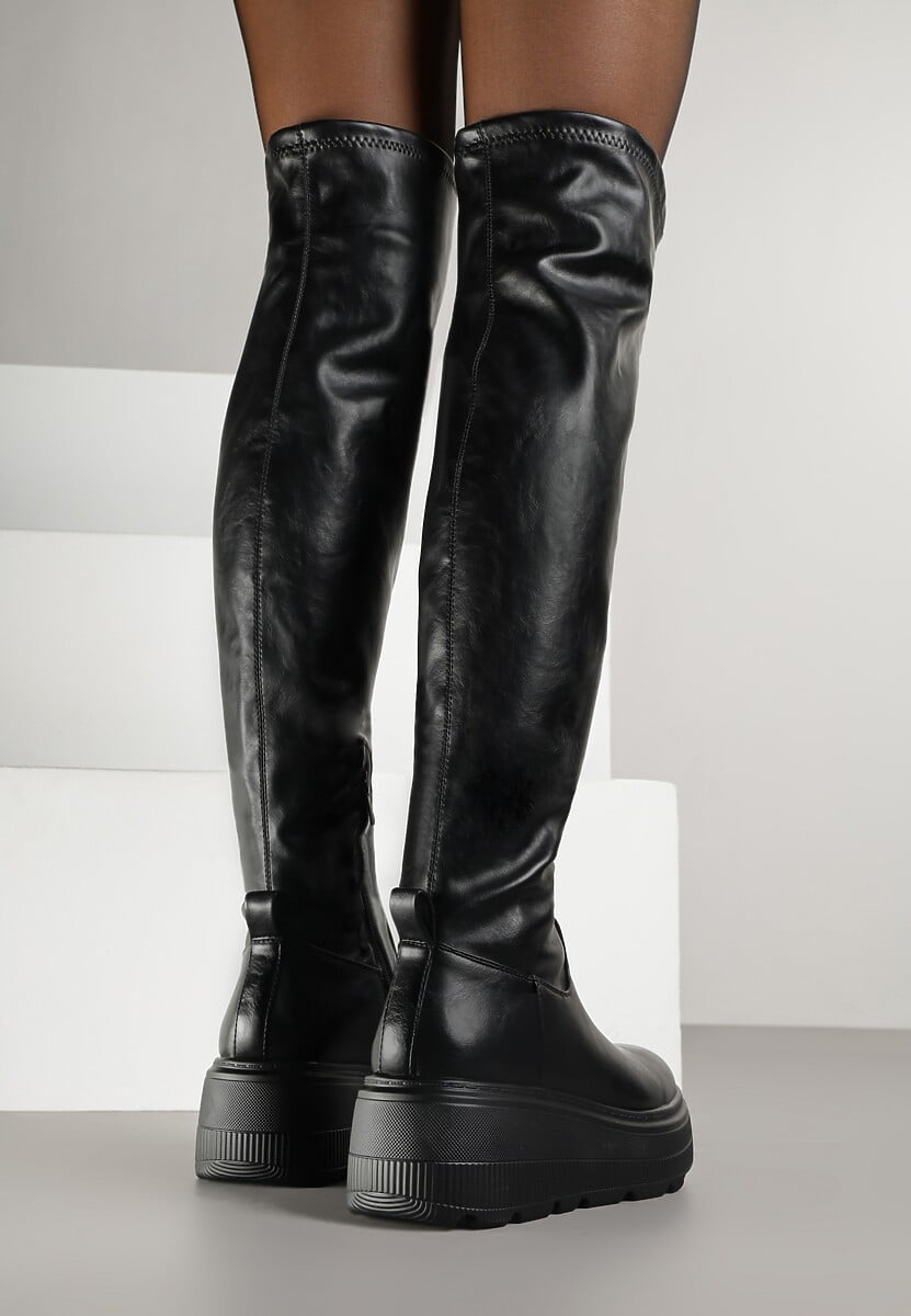 Czarne Kozaki na Platformie w Stylu Tech Gothic Anandria