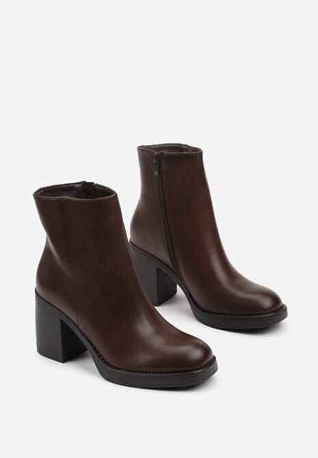 Brązowe Eleganckie Botki z Cholewką do Kostki na Słupku Esleana