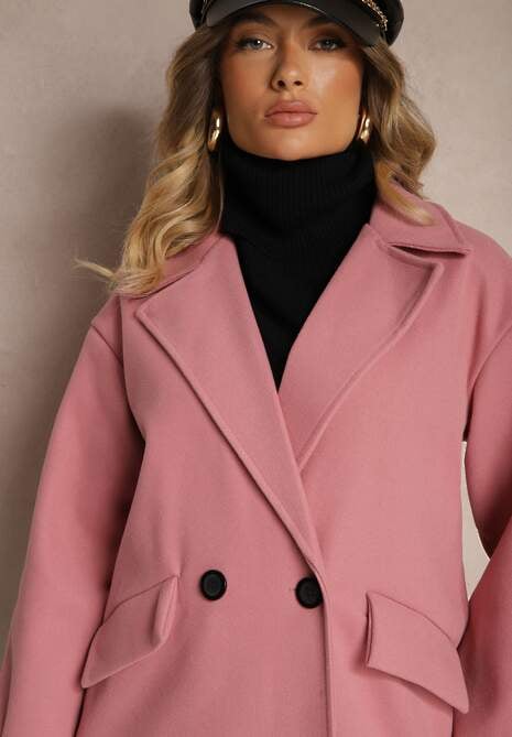Ciemnoróżowy Płaszcz Dwurzędowy Długi Tadde
