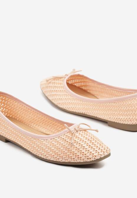 Jasnoróżowe Plecione Balerinki z Ozdobną Kokardką Koriappe