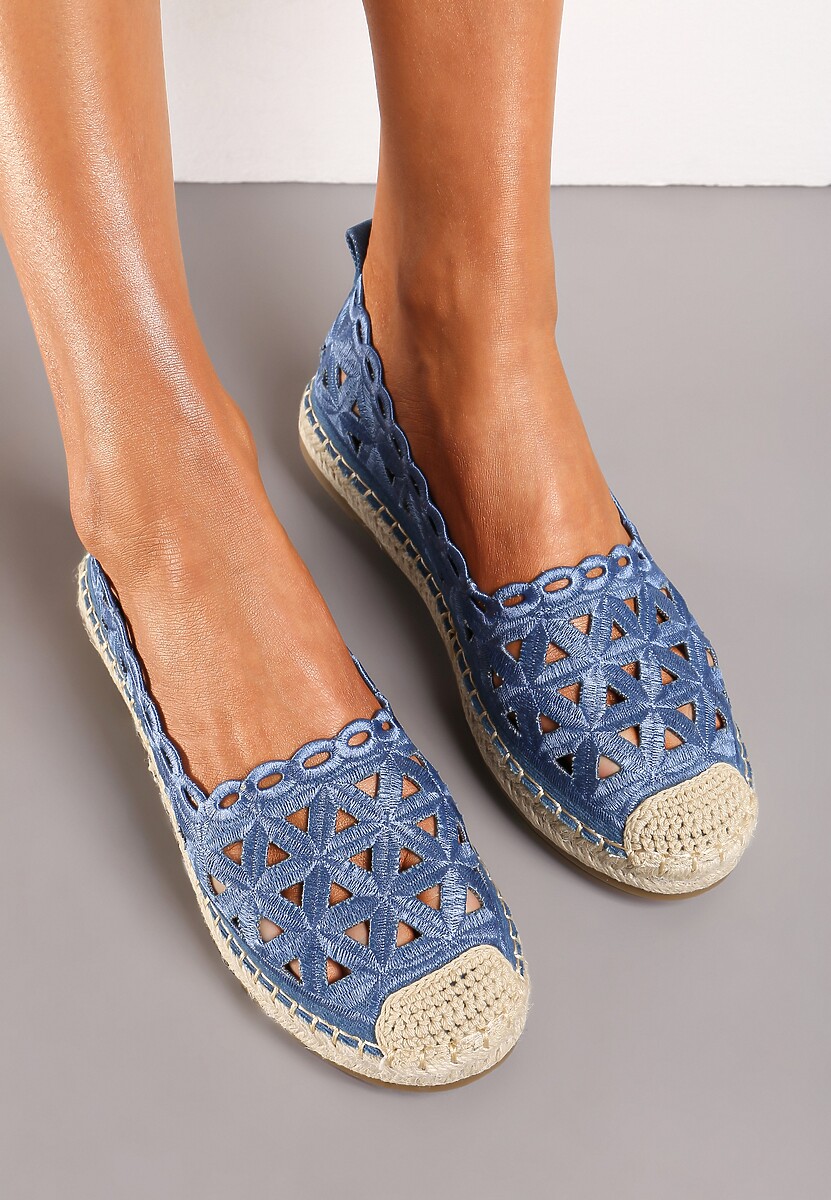 Niebieskie Ażurowe Espadryle na Płaskiej Podeszwie z Plecionki Nariel