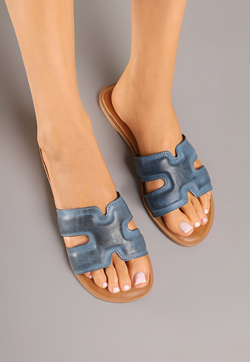 Niebieskie Klapki Basic z Wycięciami Varauri