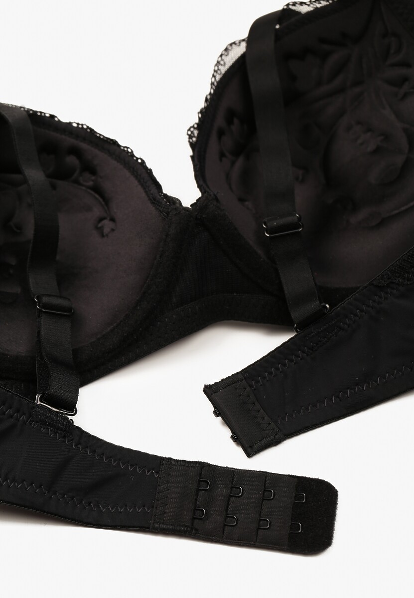 Czarno-Różowy Biustonosz z Koronką i Kokardką Amirio