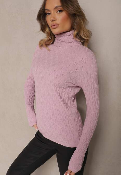 Jasnofioletowy Golf z Wiskozą w Tłoczony Wzór Przeszyty Metaliczną Nitką Neldora