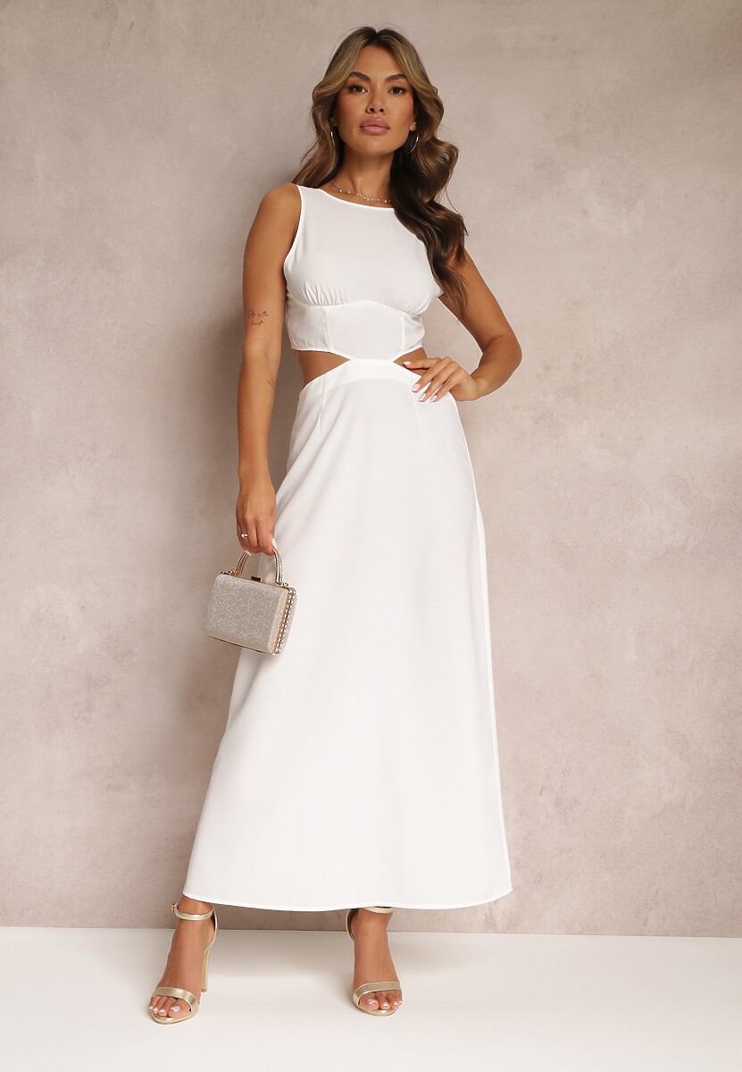 Beżowa Sukienka Maxi z Wycięciami i Wiązaniem na Plecach Madissa