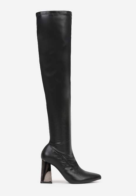 Czarne Eleganckie Kozaki Vices na Metalicznym Słupku z Dopasowaną Cholewką Nianesa