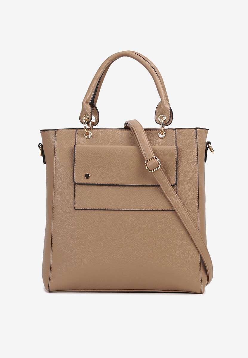 Ciemnobeżowa Duża Torebka Listonoszka z Rączkami i Dodatkowym Paskiem Ravalira