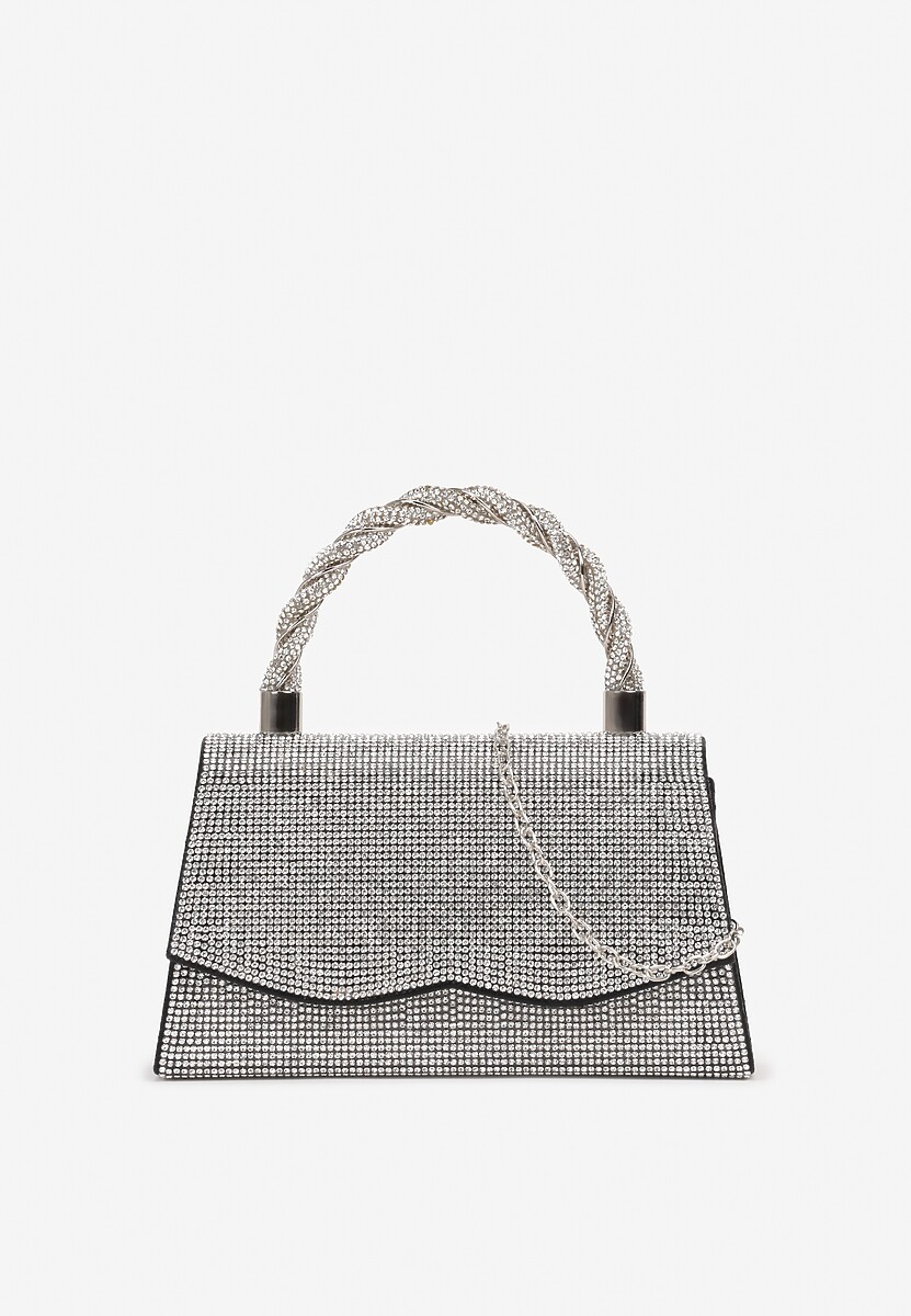 Czarna Torebka Kopertówka z Łańcuszkiem i Rączką Zapinana na Zatrzask Ozdobiona Cyrkoniami Uvatia