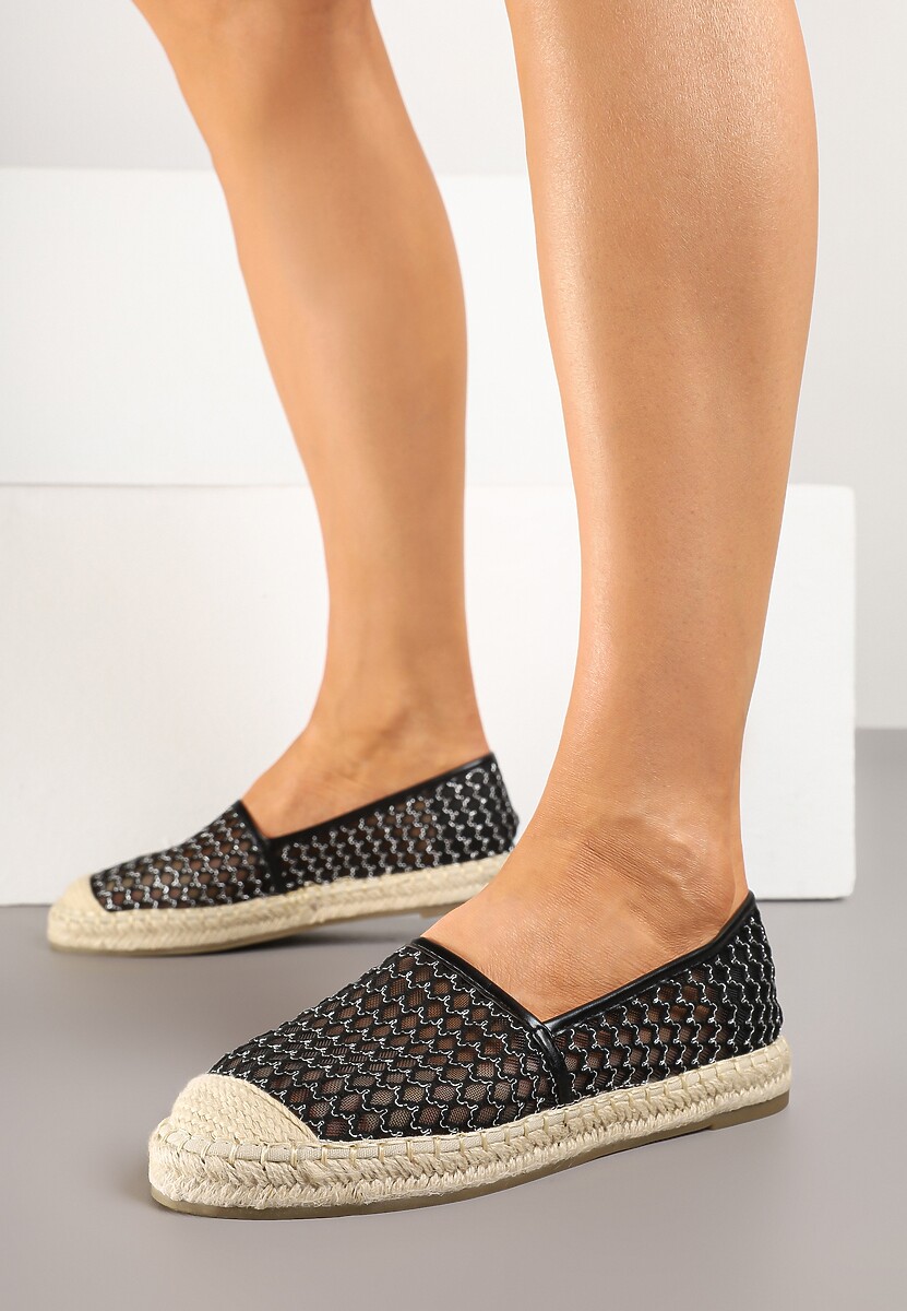 Czarne Siateczkowe Espadryle na Podeszwie z Plecionki Setariva