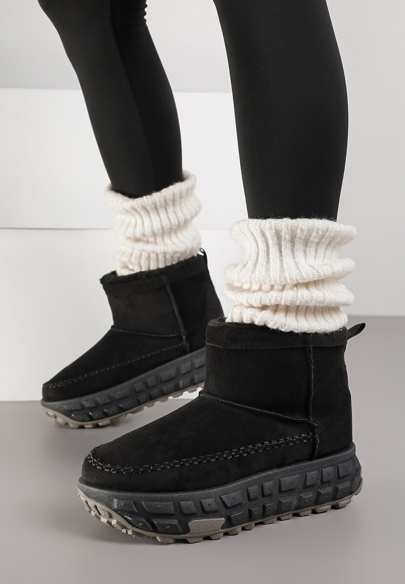 Czarne Śniegowce na Platformie Ozdobionej Tłoczeniem Apinelle