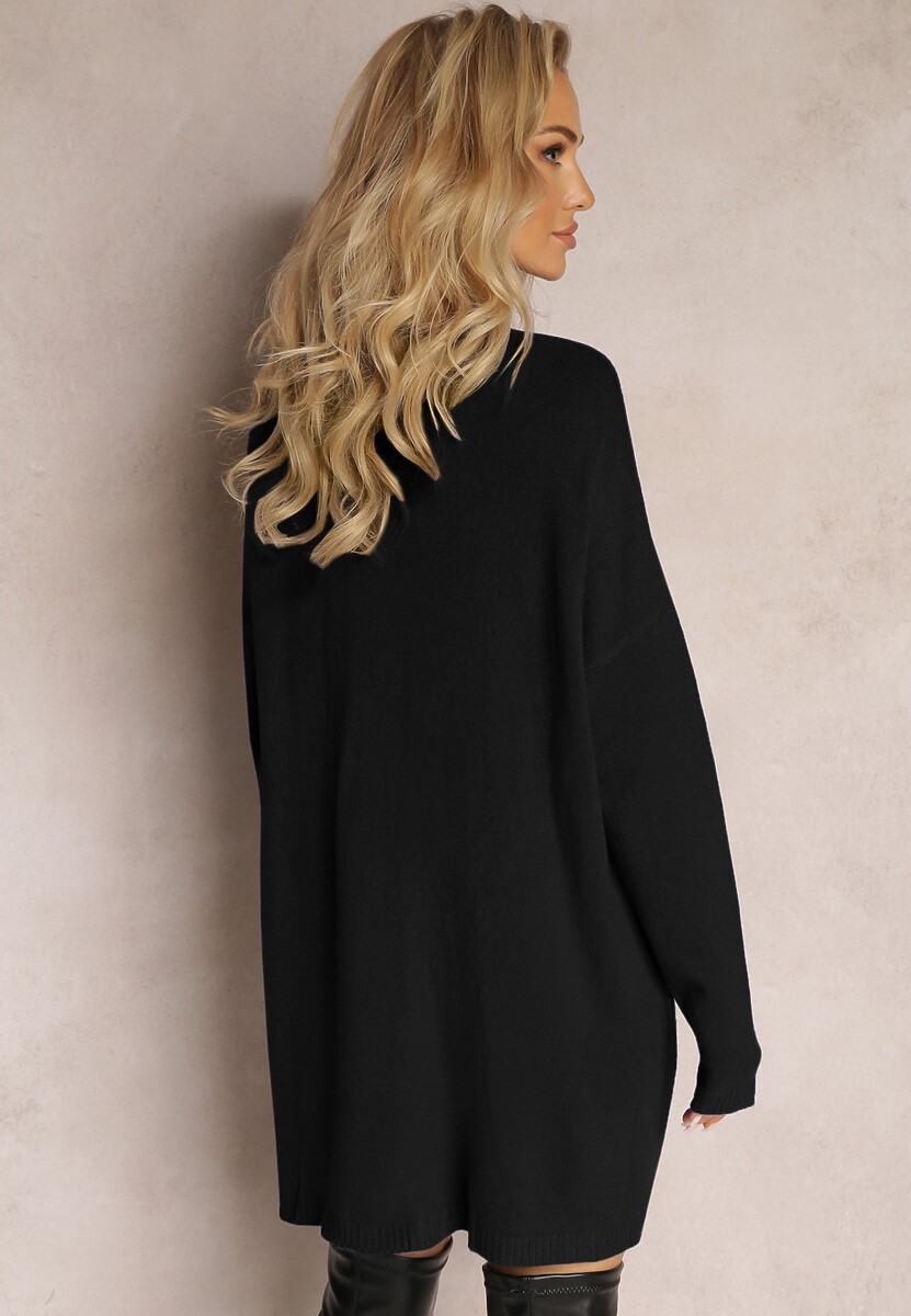 Czarny Sweter z Golfem Oversize z Ozdobnym Splotem i Wiskozą Varela