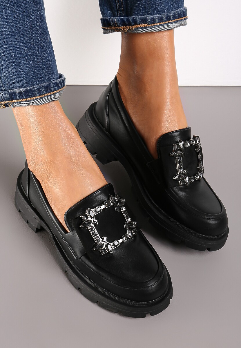 Czarne Mokasyny z Wkładką ze Skóry Naturalnej Dumie