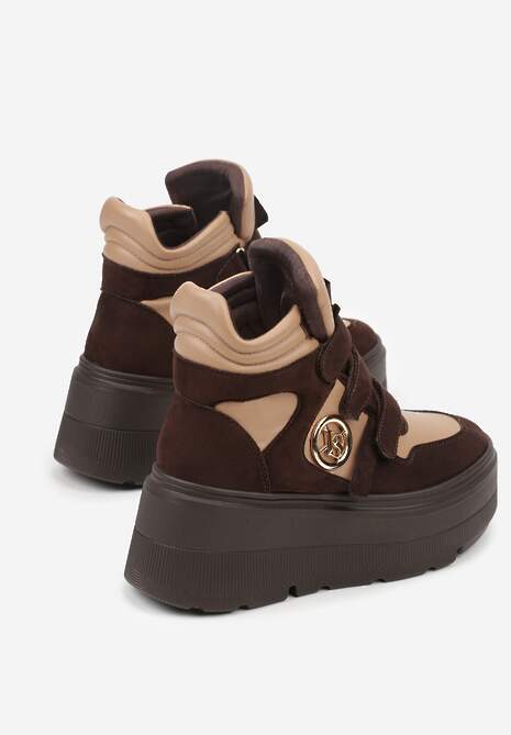 Beżowo-Brązowe Botki Sneakersy Vices na Platformie w Stylu Y2K Gelira