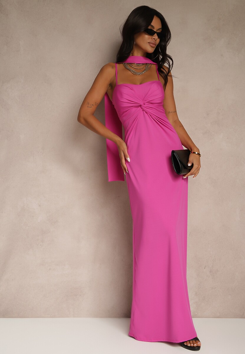 Fuksjowa Sukienka z Marszczeniem i Dodatkowym Szalem Zerona