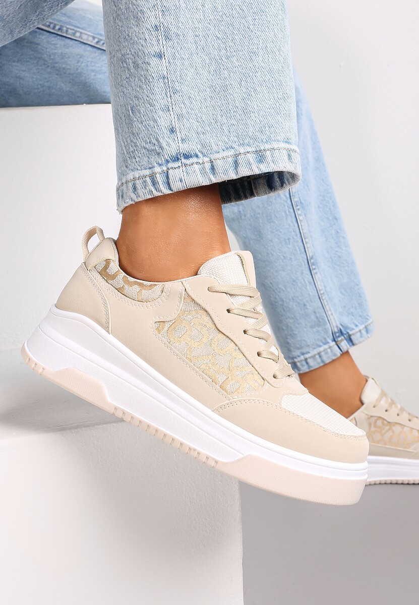 Beżowe Sneakersy Zdobione Wstawką Lerijane