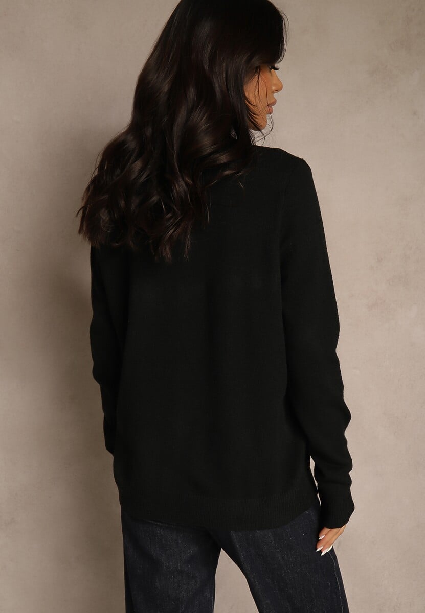 Czarny Klasyczny Sweter z Wełną i Bawełną Bez Zdobień Neandia