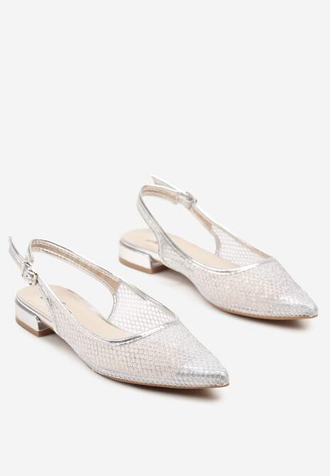 Srebrne Siateczkowe Sandały z Brokatem i Szpiczastym Noskiem Falvesina