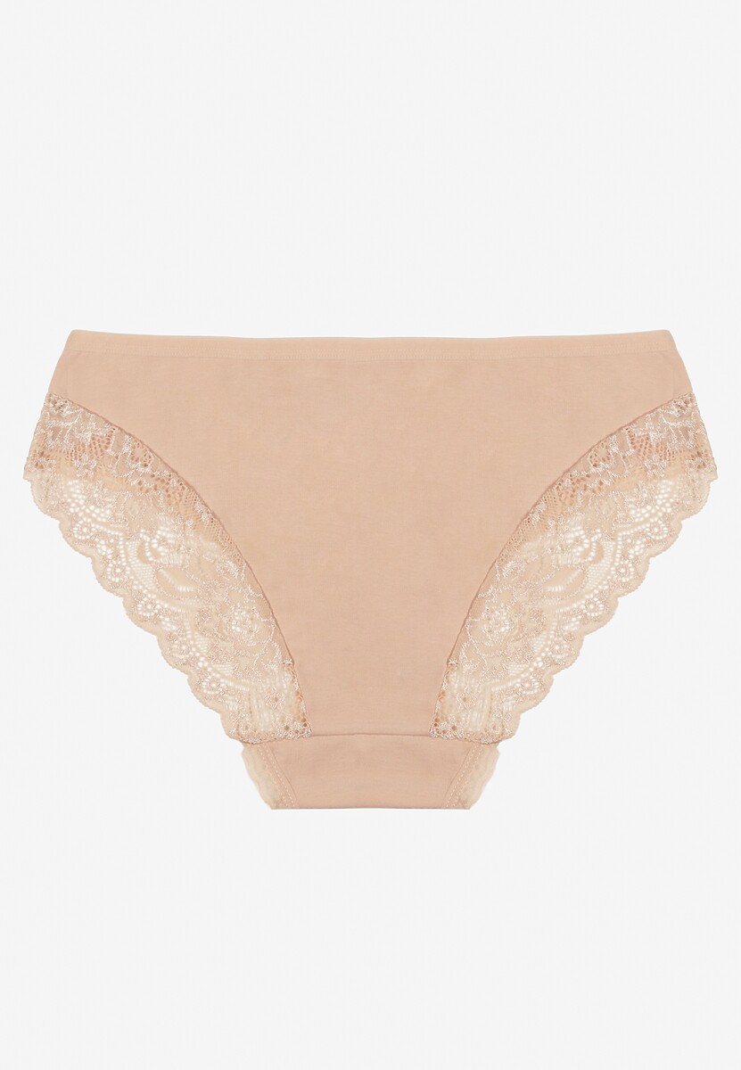 Beżowe Majtki Figi z Koronkowymi Wstawkami Amiora