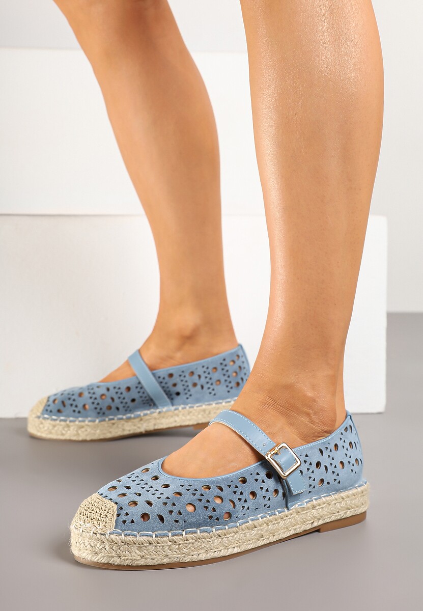 Niebieskie Płaskie Espadryle z Plecionką i Ażurową Cholewką Aralithra