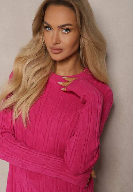Fuksjowy Sweter z Wiskozą Ozdobiony Tłoczeniem Savra