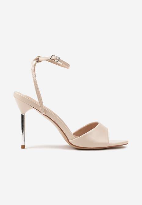 Beżowe Sandały na Transparentnym Obcasie Typu Szpilka Zemeli