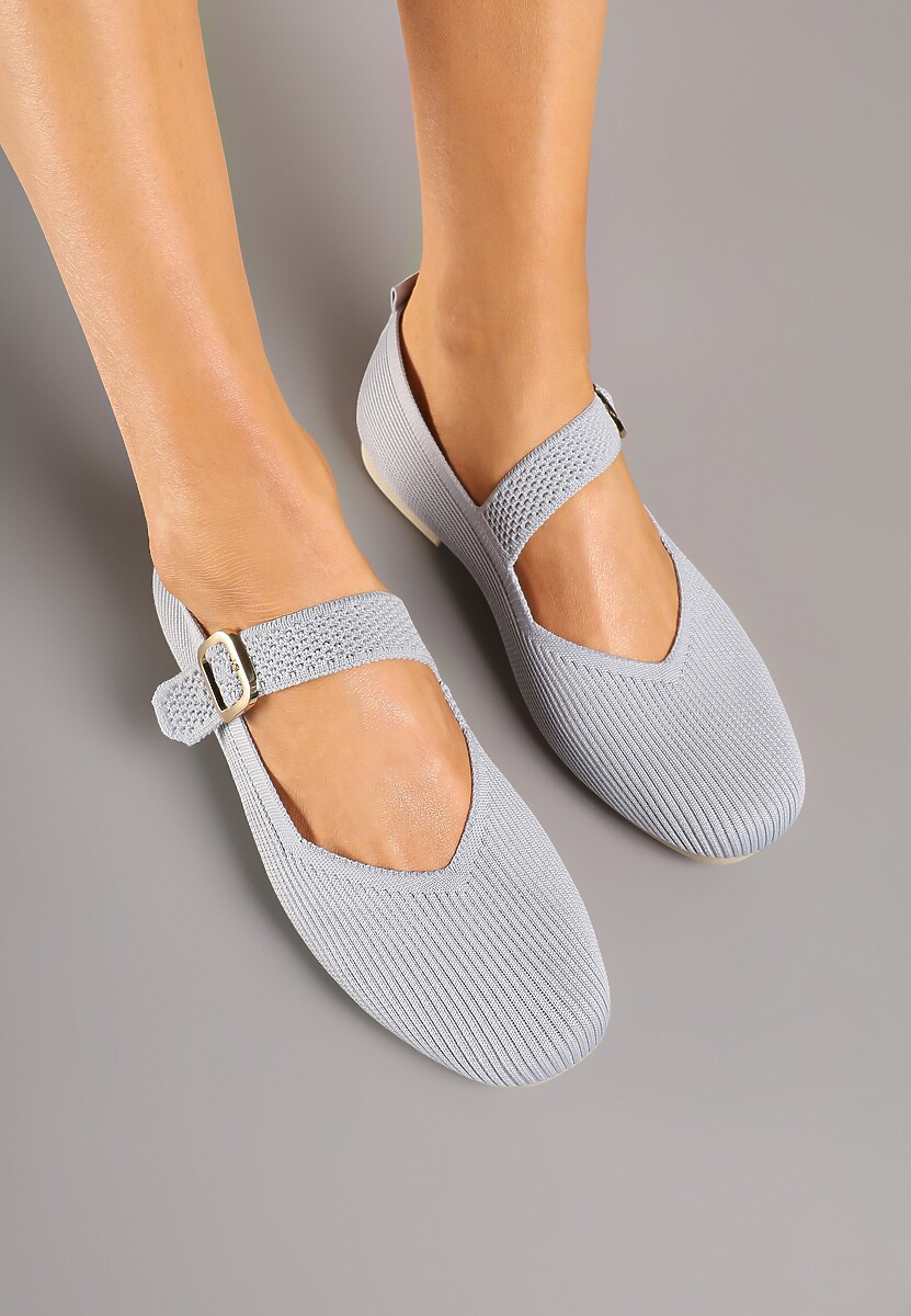 Szare Balerinki Ozdobione Paskiem Avanellia