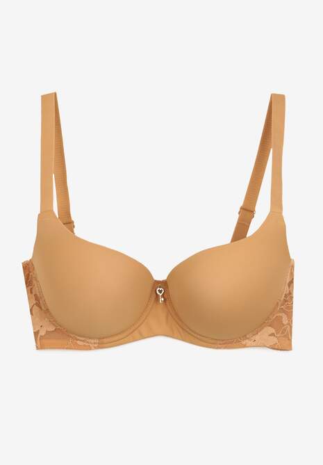 Ciemnobeżowy Biustonosz o Klasycznym Kroju z Usztywnionymi Miseczkami Nansinae