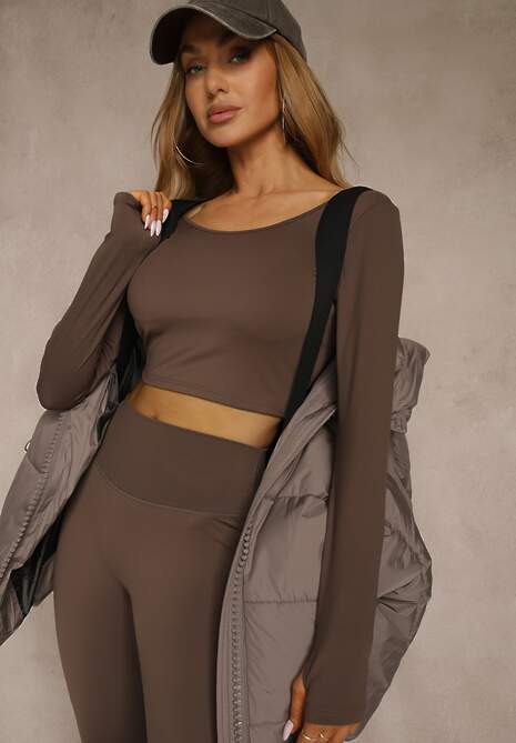 Ciemnobeżowa Oversizowa Kurtka Puffer z Kaputrem Mevenassa