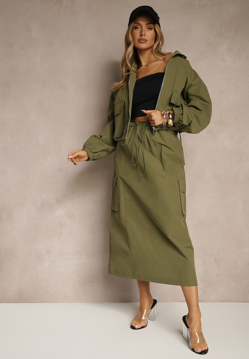 Jasnobeżowy Komplet z Bawełną Spódnica i Rozpinana Bluza Evorea