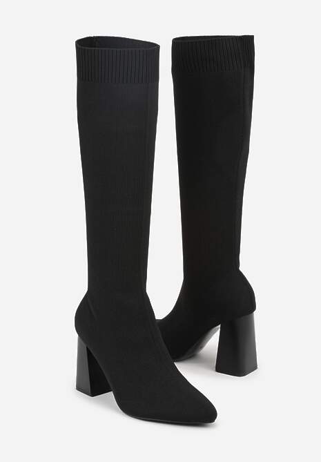 Czarne Skarpetkowe Kozaki VICES do Kolana na Słupku Rafenna