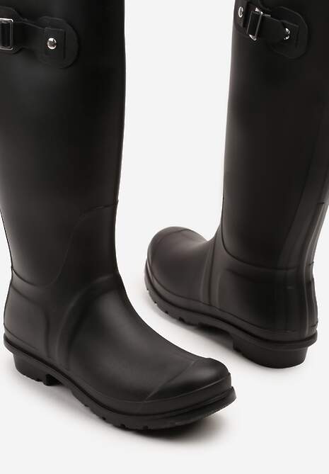 Czarne Kalosze Zdobione Sprzączką przy Cholewce Lirasellea