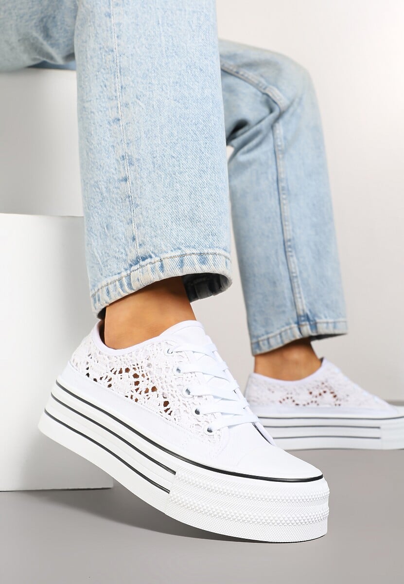 Białe Ażurowe Trampki na Platformie Felenna