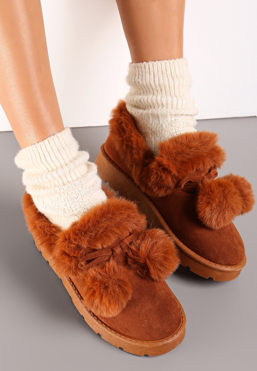 Ciemnobrązowe Śniegowce przed Kostkę na Platformie z Futerkiem Tolonno