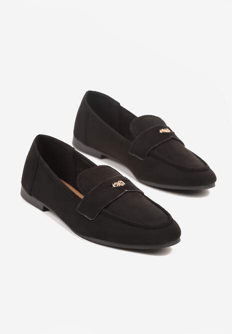 Czarne Mokasyny Ozdobione Metaliczną Aplikacją Gohildde