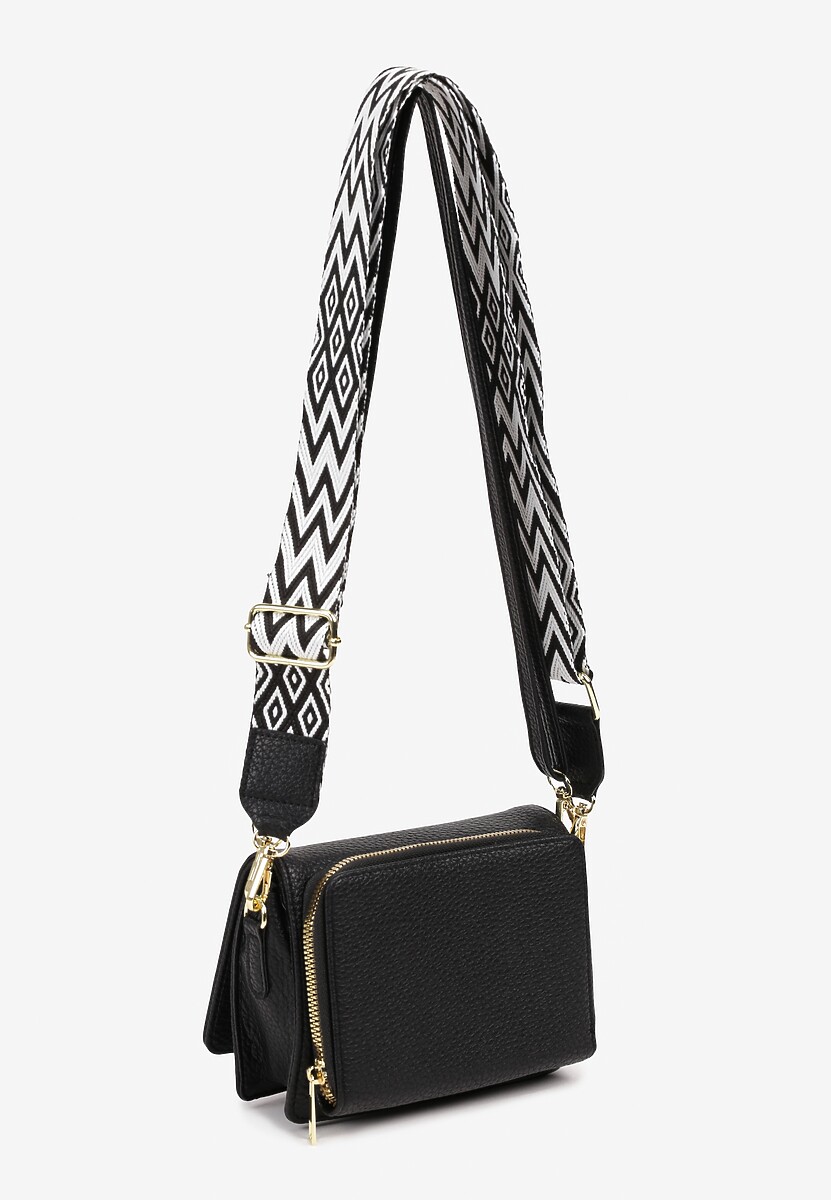 Czarna Torebka na Ramię z Odpinanym Paskiem Metaliczną Aplikacją i Portmonetką Siawenna