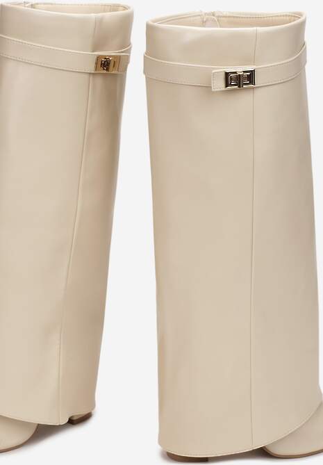 Beżowe Kozaki z Szeroką Cholewką i Szpiczastym Noskiem Sumehra