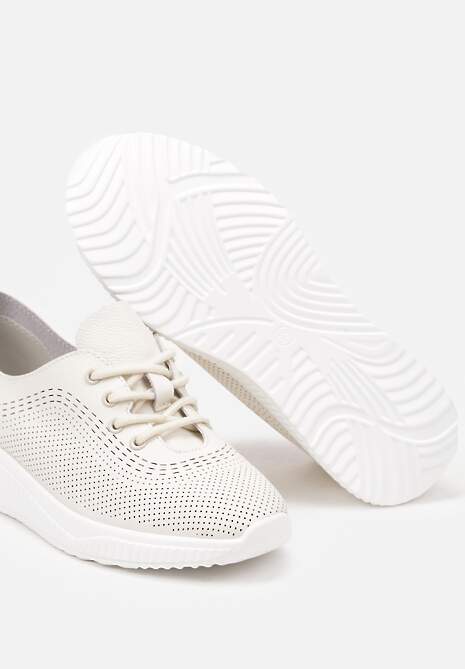 Beżowe Sneakersy ze Skóry Naturalnej ze Skórzaną Wkładką i Perforacją Alothis