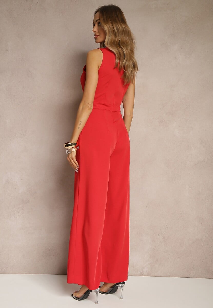 Czerwony Kombinezon Bez Rękawów z Nogawkami Wide Leg Noreldi