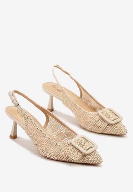 Beżowe Sandały na Kaczuszce Typu Slingback z Klamrą Talimea