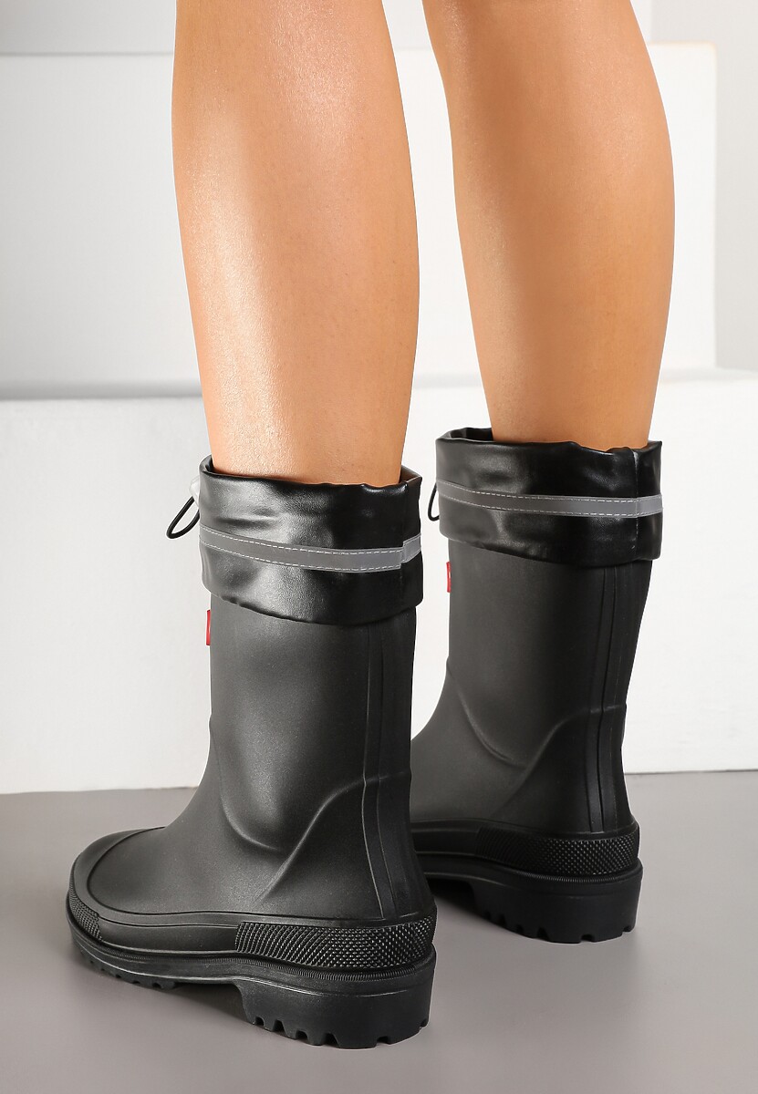 Czarne Kalosze ze Ściąganą Cholewką i Napisem Fenarale
