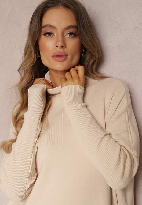 Jasnobeżowy Golf Dzianinowy z Długim Rękawem Halaian